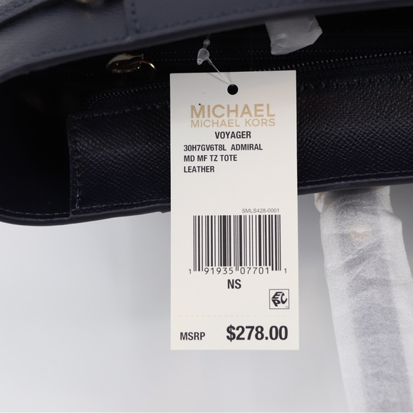 Michael Kors Voyager Leather Tote Shoulder Bag Admiral Blue Navy - Picture 16 of 16